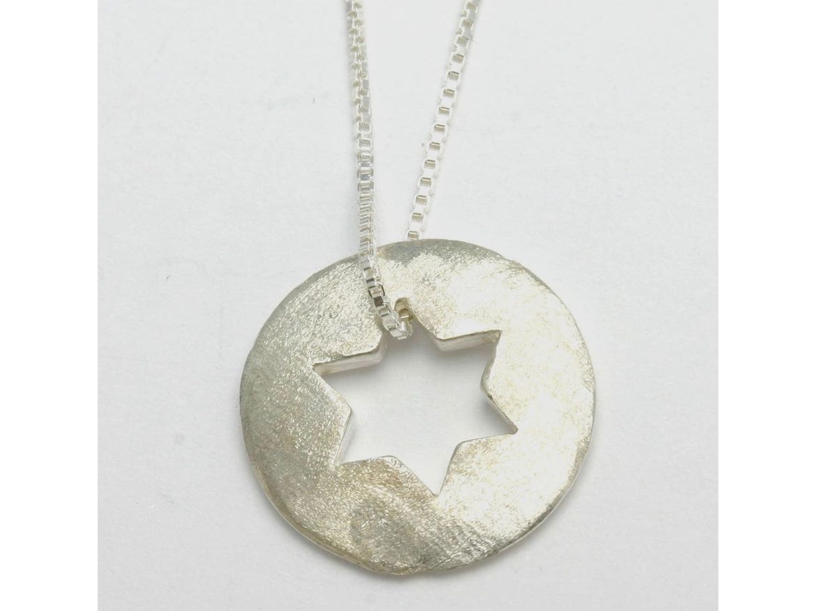 Sterling Silver Star of David Disk Necklace