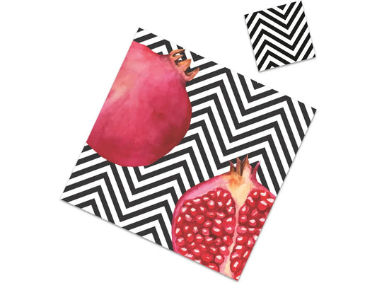 Pomegranates with B/W Stripes Paper Placemats  - Set of 12