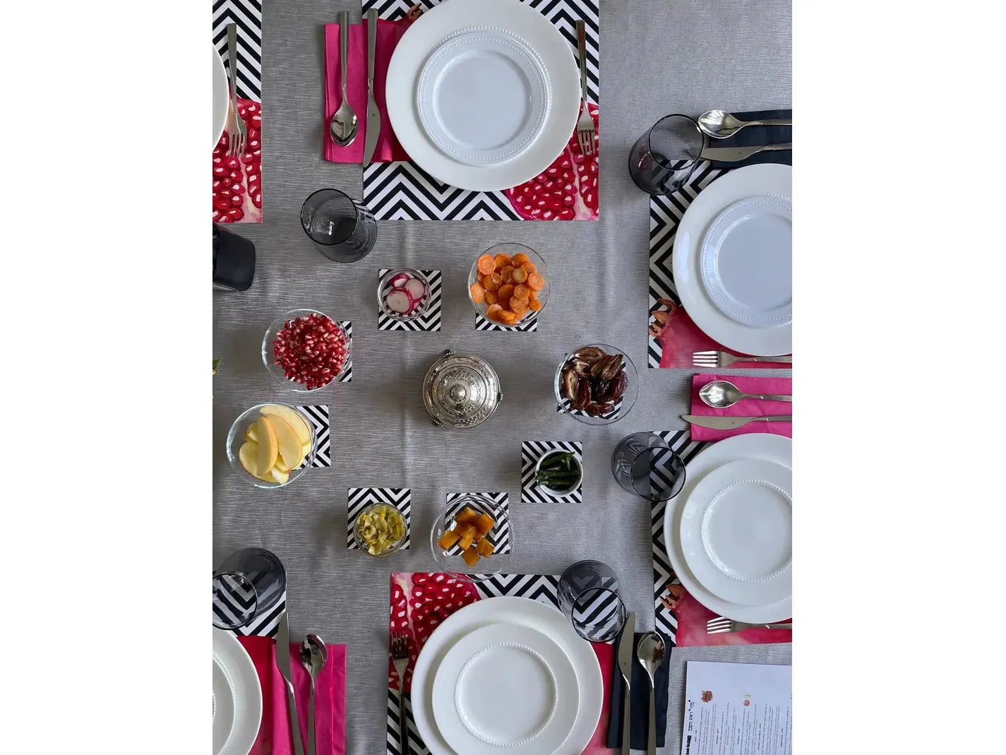 Pomegranates with B/W Stripes Paper Placemats  - Set of 12