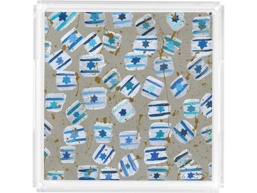 Israel Flag Gold Splatter Acrylic (Matzah) Tray