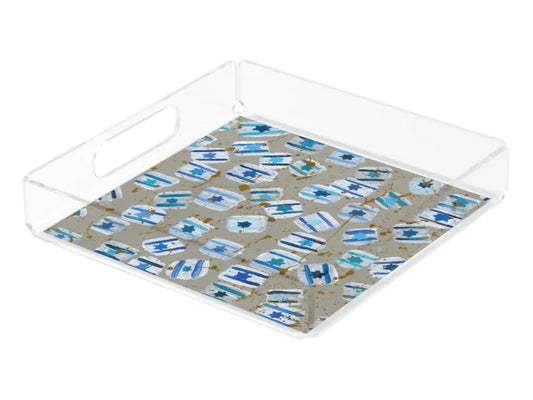 Israel Flag Gold Splatter Acrylic (Matzah) Tray