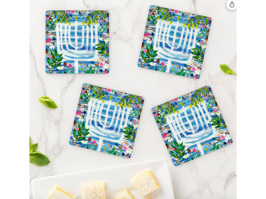 Hanukkah Garden Party Acrylic Coasters - Set of 4