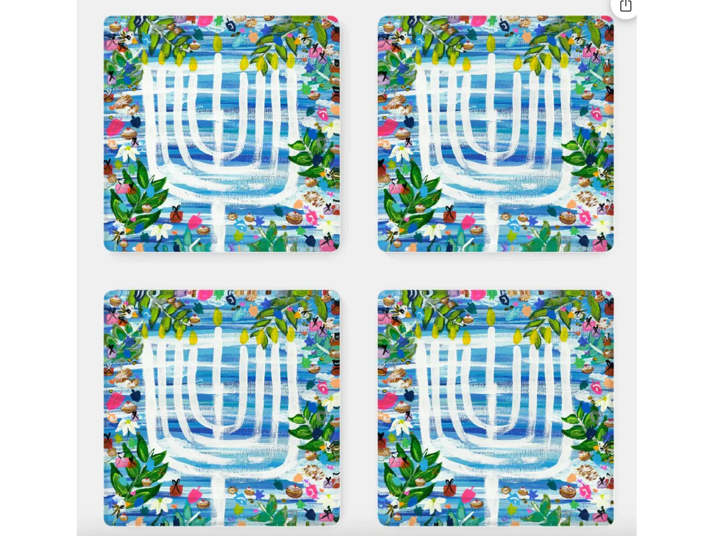 Hanukkah Garden Party Acrylic Coasters - Set of 4