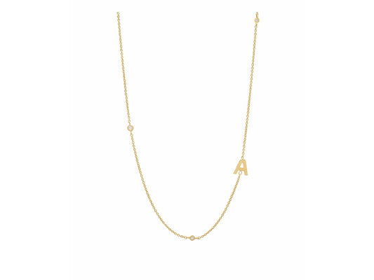 Sideway Initial Gold Necklace with CZ Accents