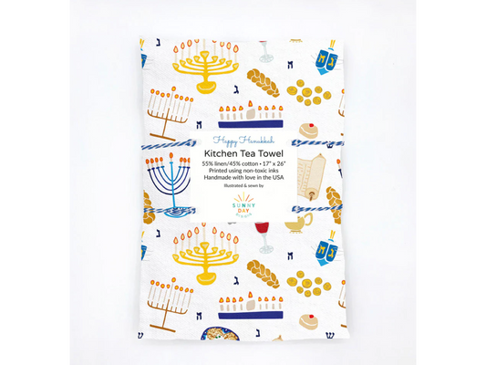 Happy Hanukkah teal towel