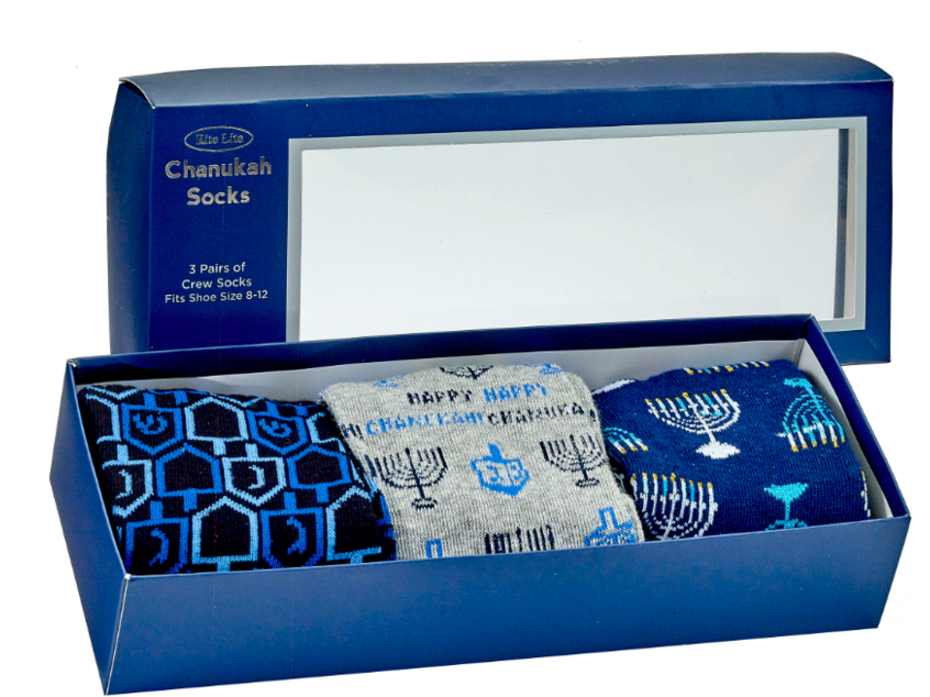Chanukah Socks Gift Box, Includes 3 Pairs of Adult Crew Socks