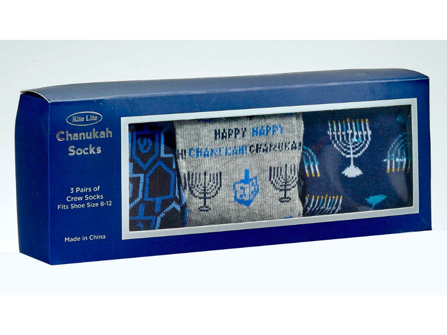 Chanukah Socks Gift Box, Includes 3 Pairs of Adult Crew Socks