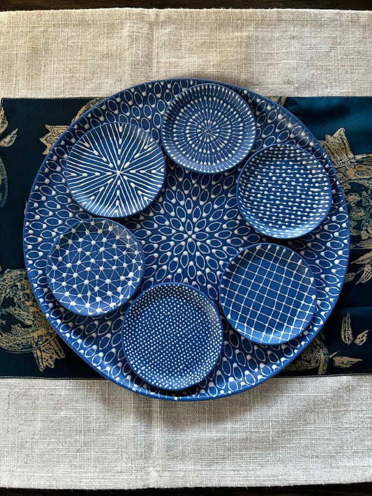 Blue and White Ceramic Seder Plate