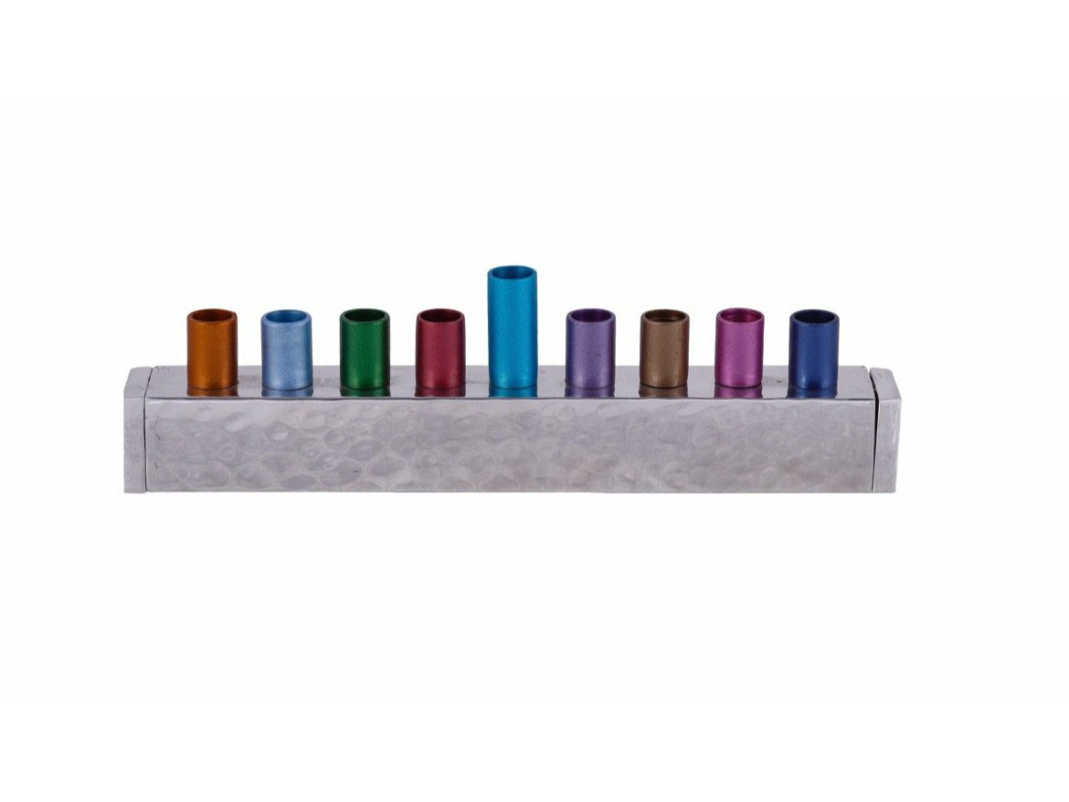 Small Anodized & Hammered Strip Menorah - Multicolor