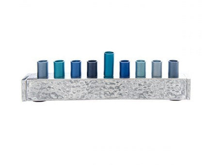 Small Anodized & Hammered Strip Menorah - Blue