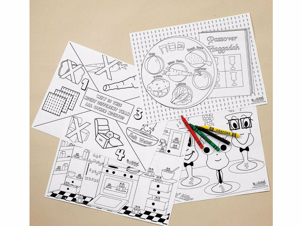 8 Passover Placemats with 4 Crayons