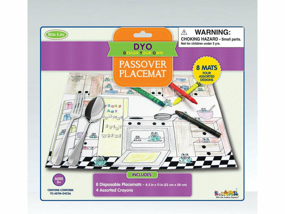 8 Passover Placemats with 4 Crayons