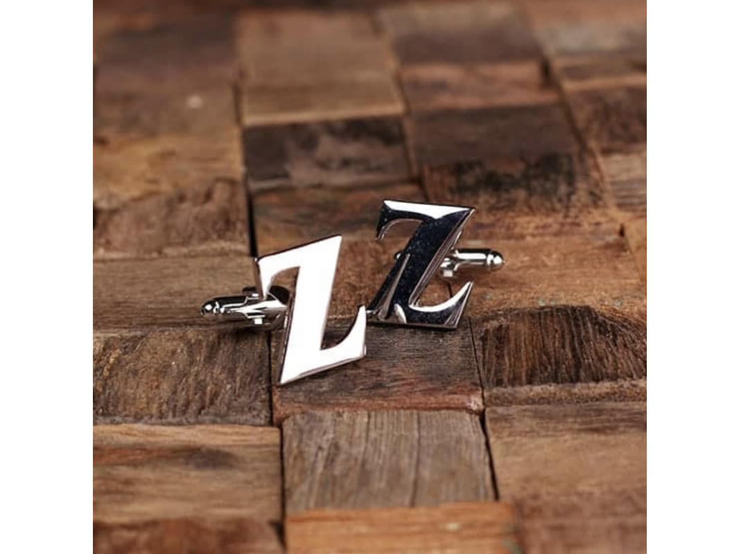 Personalized Initial Cuff Links and Tie Clip with Engraved Box