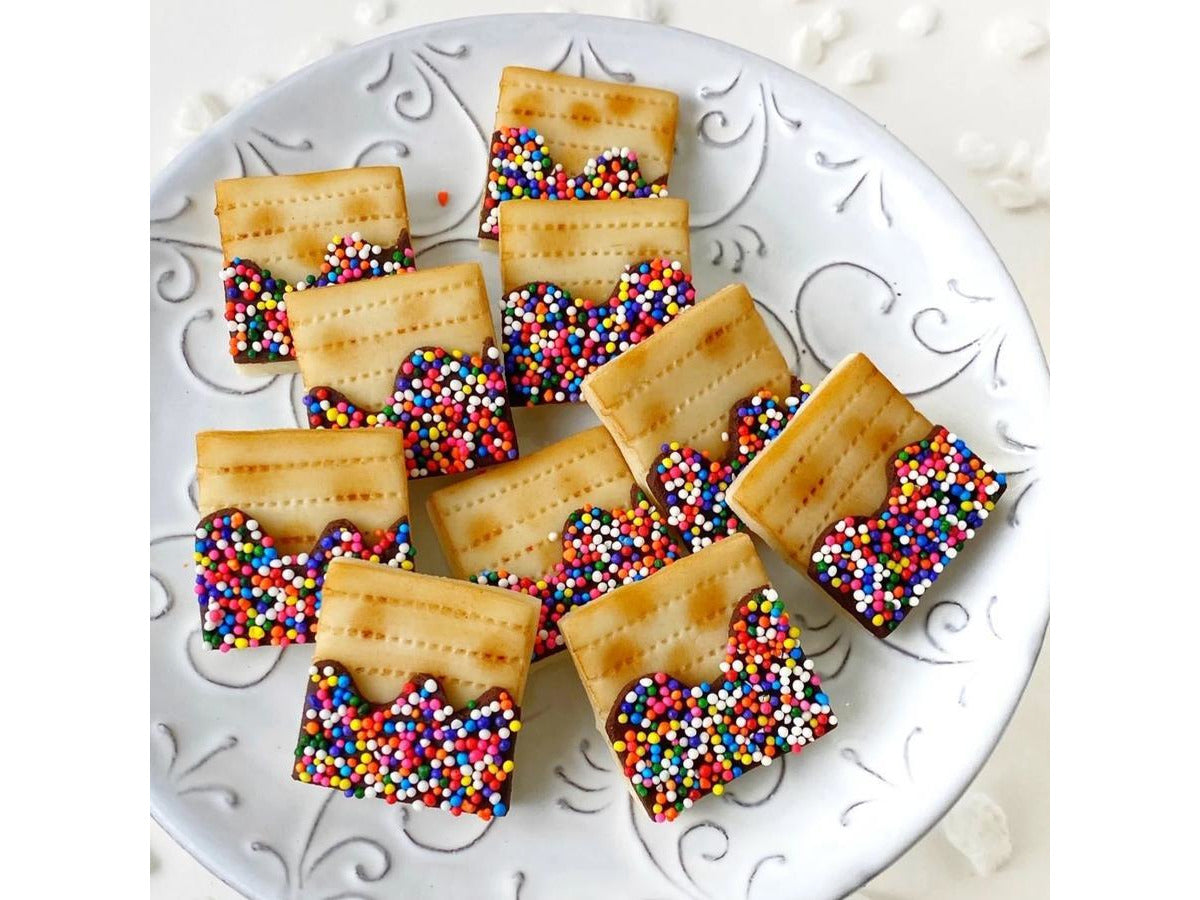 Marzipan Rainbow Sprinkle Matzah Tiles