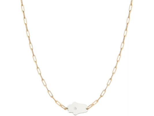 Hamsa Diamond Paperclip Necklace